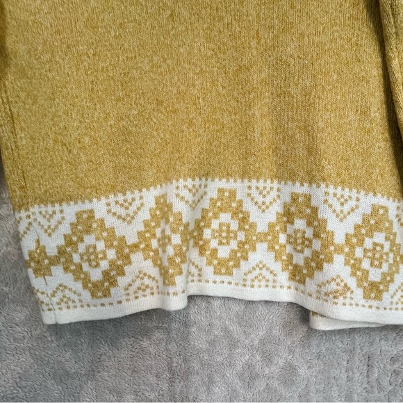 Women's Long Gold Soft Knit Open Cardigan Faire Isle Shawl Collar Sz M Oversized - Picture 12 of 15